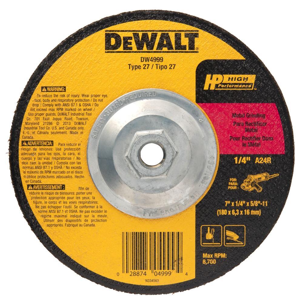 DEWALT 7 In. X 1/4 In. X 5/18 In.-11 A24R High Performance Metal Grinding Wheel